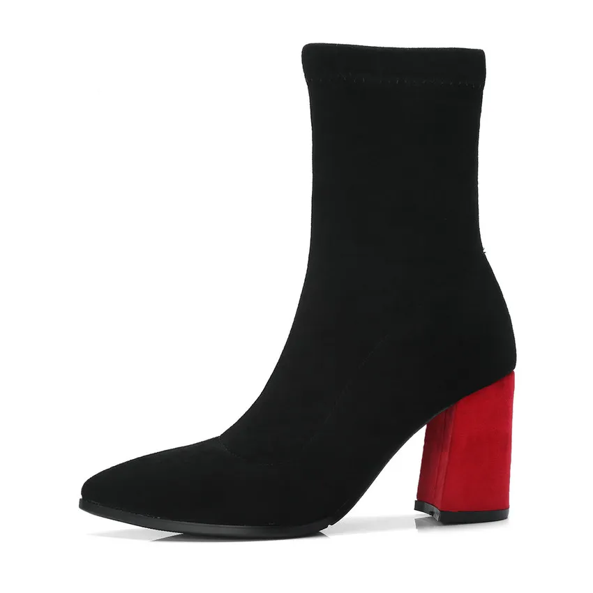 Skup QUTAA 2020 kobiet buty skarpety buty dziewiarskie wszystko mecz szpiczasty nosek wszystkie mecz platformy Slip on kobiety do połowy łydki rozmiar butów 34 42