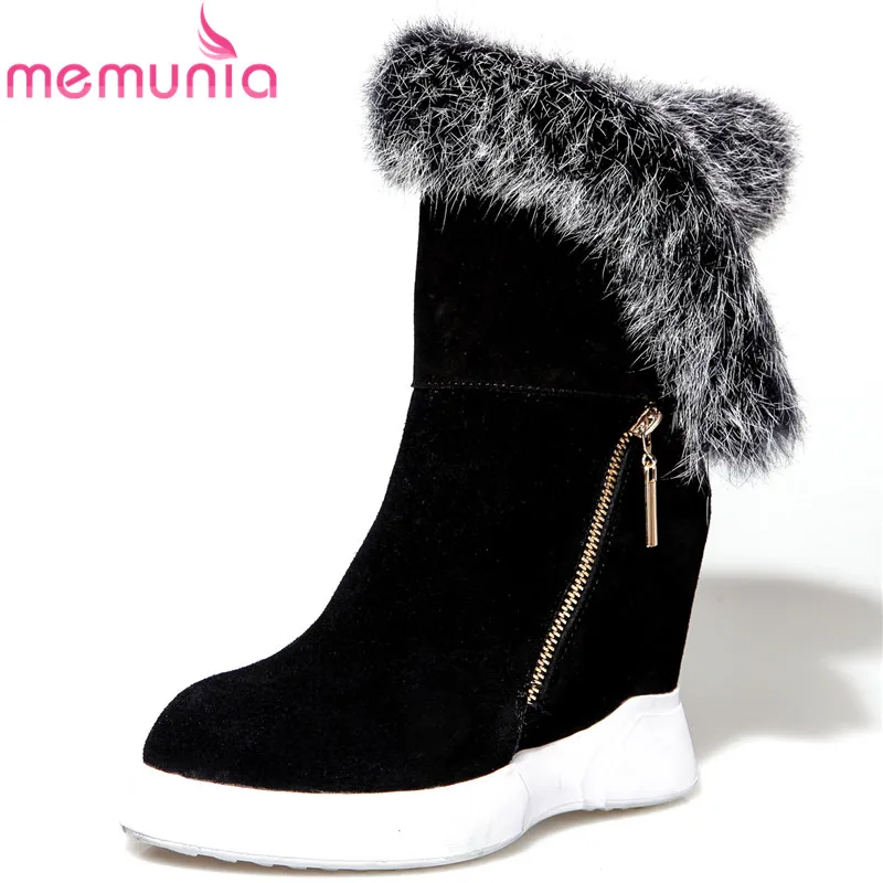 

MEMUNIA Winter cow suede leather boots high quality nubuck leather Height Increasing ankle boots white bottom fashion shoes