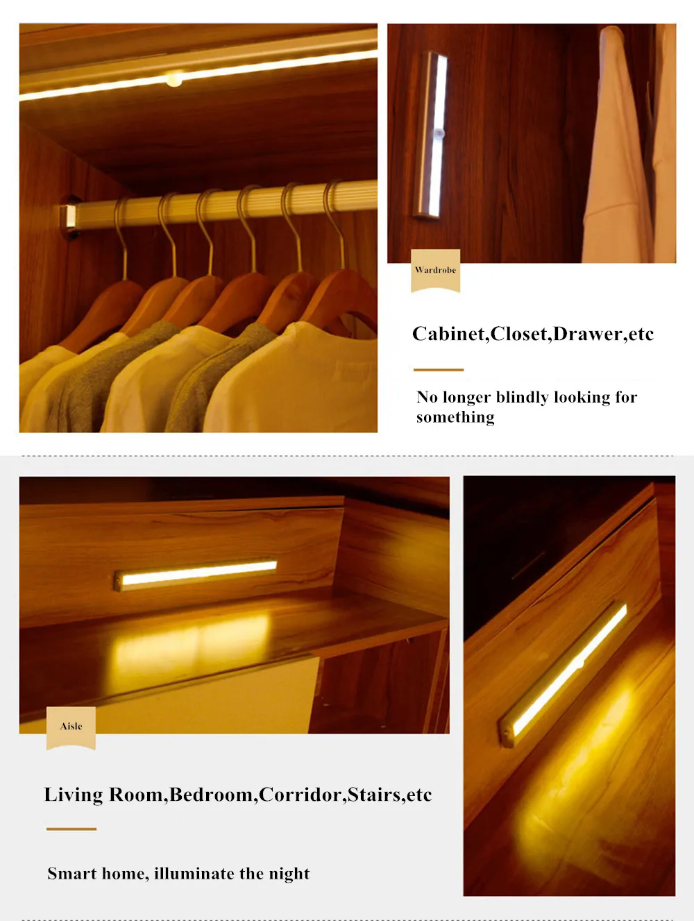 PIR Motion Sensor LED Under Cabinet Light Human Boby Induction Light Control 10 LEDs Wall Lamp Wardrobe Closet Aisle Night Light (9)