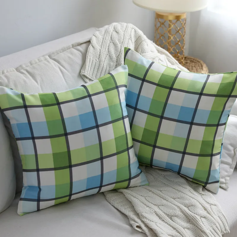Japanese Garden Cushion Green Plaid Sofa Seat Throw Pillowcase Home Decoration cojines decorativos almofadas decorative pillows |