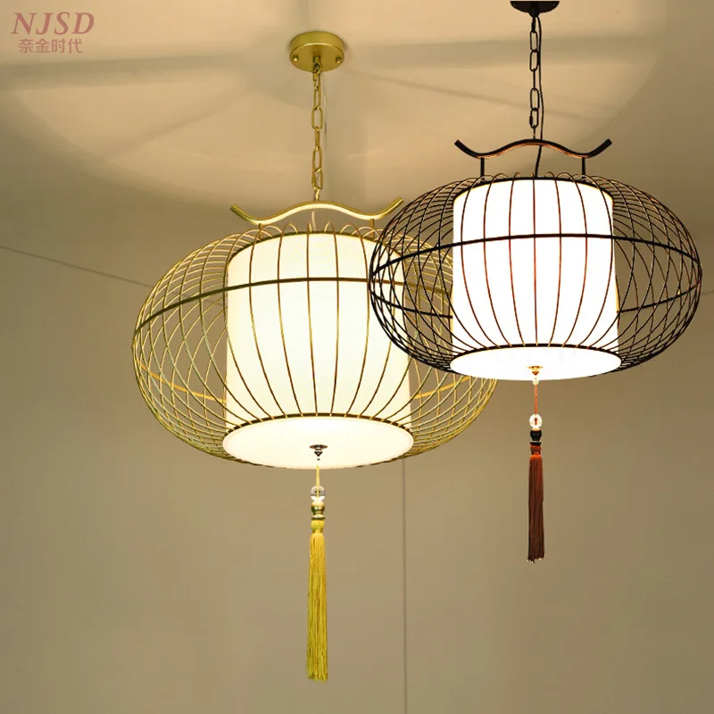 

iron art bird cage lantern chandelier, retro personality Hotel, fabric decoration lamp, balcony corridor lighting