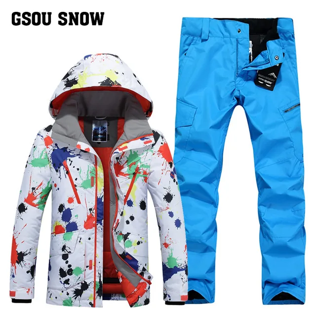 GSOU SNOW Ski Suit Men's Winter Outdoor Windproof Warm Ski Wear Waterproof Quick Drying Ski Jacket+ Ski Pants For Men