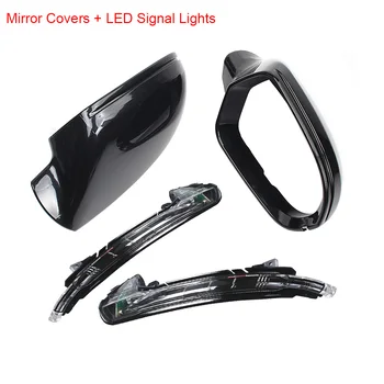 

Left Right Glossy Black Rearview Wing Mirror Cover Cap LED Turn Signal Lights For AUDI A6 2012-2017 A6 Allroad RS6