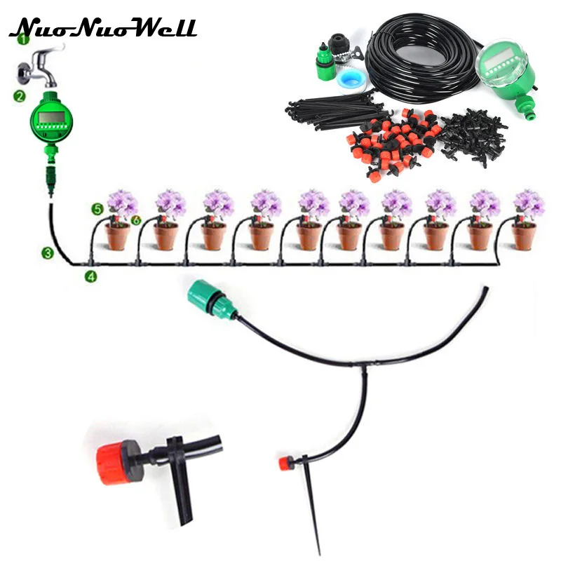 NuoNuoWell DIY 4 мм микро капельного орошения системы завод автоматический таймер автополив сад 25 м шланг наборы