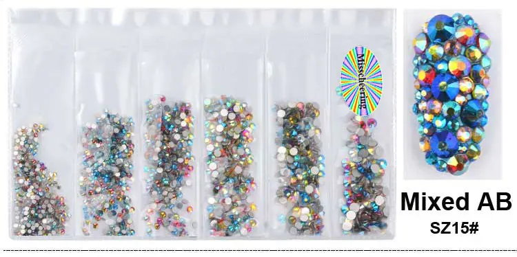 1 упаковка, смешанные SS4-SS16, Стразы для ногтей с плоской задней поверхностью, Кристальные, цветные, 3d стеклянные камни, сделай сам, очаровательные драгоценные камни, маникюрные украшения для ногтей - Цвет: SZ15-Mixed AB