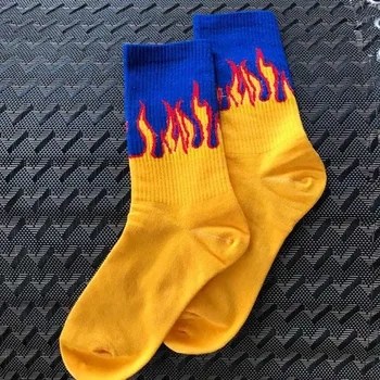 

New Leisure Middle Tube Cotton Men Women Short Sock Hip Hop Flame Motion Short Socks Absorb Sweat Breathable Hosiery