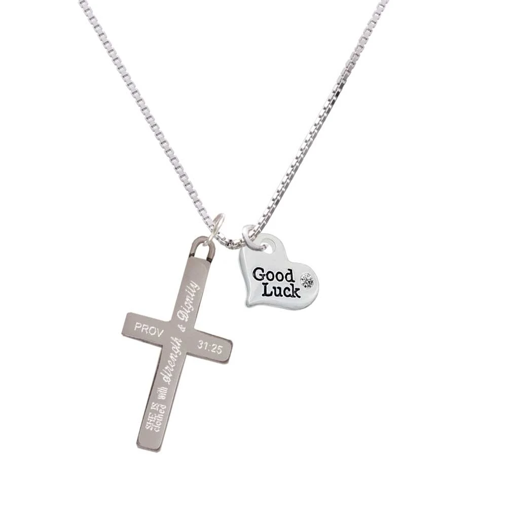 Small Good Luck Heart - Strength and Dignity - Cross Necklace