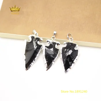 

5pcs Silvery Bails Plated Copper Large Black Tourmaline Pendants,Rough Tourmaline Arrow Stones Pendentifs Charms Necklace GH135
