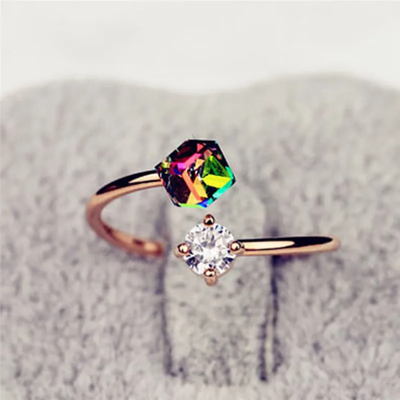New Fashion Adjustable Open Rings Rainbow Color Zircon Stones Ring For