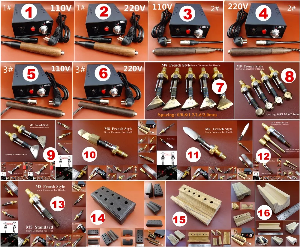

16kinds 110V 220V Leather Craft Electric Creasing Edging Machine Iron Tip Handle Rest Stand Edger Creaser Groover Beveler Tool