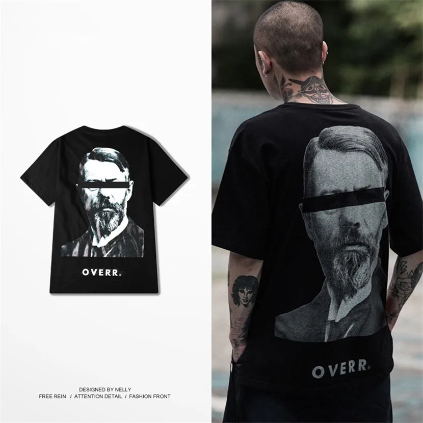 

2017 Summer Men Printed Hip Hop Skateboarding Street Sportswear Black/White O-neck Short Sleeve TEES with 100% Cotton Plus Size