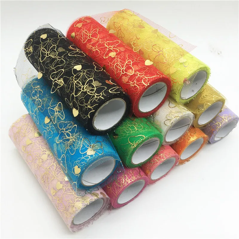 

10 Yard/Lot 15cm Butterfly& Heart Glitter Tulle Organza Mesh Roll Spool Fabric Tutu Squine Tulle DIY Wedding Birthday Decoration