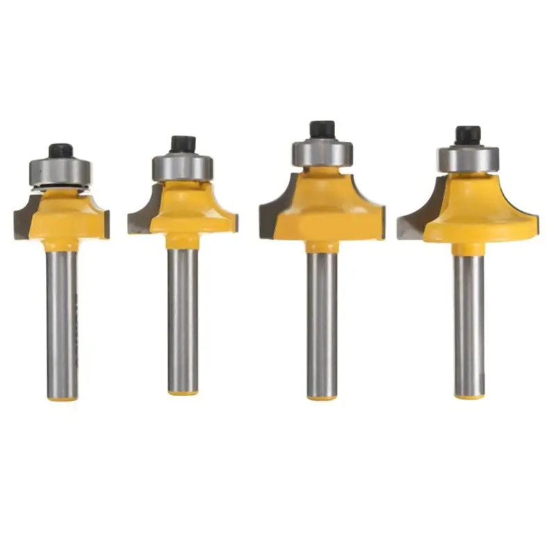 

New 4Pcs/Set 1/4" Shank Round Over Router Bit Set 1/2" 3/8" 1/4" 1/8" Radius for Wooworking Cutter Tool Kit qiang