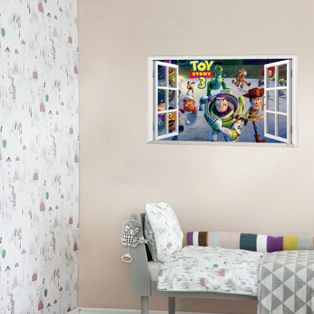 Лучшие продажи, История игрушек, 3 Мультяшные 3D наклейки на окна, декорации на стены, Наклейки для детской комнаты, домашний декор для детской комнаты, 1403