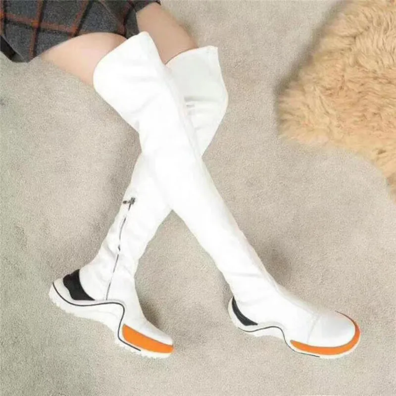 Le Cuisse Slouch Bout As Sneaker Sexy Slim Rond Décontractées 2018 Mode Femmes Nouveau Haute Plat Zipper as De Up Chaussures Pic Sur Bottes Avec Pic Genou RvHwqX