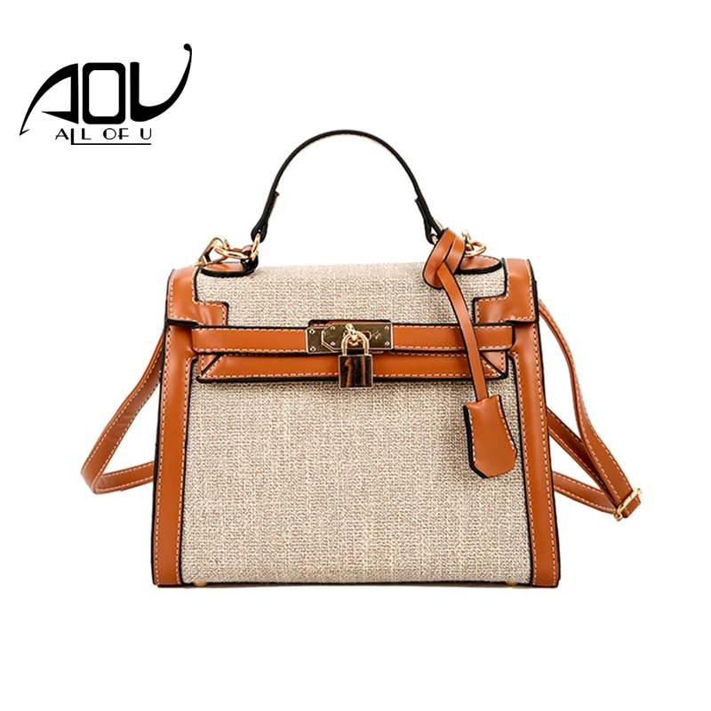 

2018 Women bag fashion Lock luxury handbags women famous designer brand linen shoulder bags women leather messenger bags female