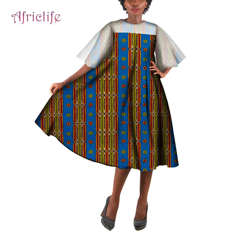 

2019 Fashion Summer African Dresses for Women Bazin Riche Wax Print Party Dresses Africa Casual A-line Dress For Girls WY4161