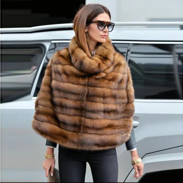 2018 New Real Mink Fur Cost Stand Collar Sable Pelt Fur Natural Jacket