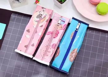 

New Macaron Cookie PU Pencil Case Leather square Large Capacity Stationery Storage Organizer Bag Cosmetic Bag