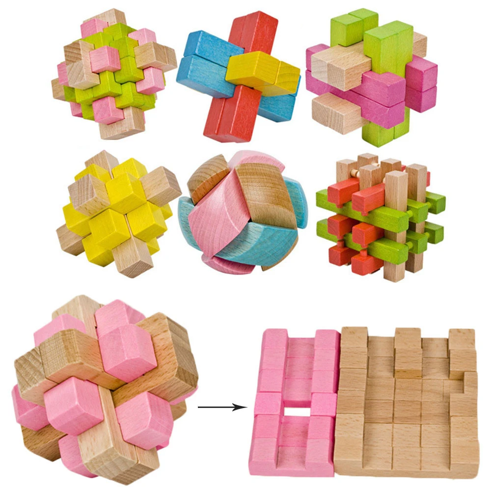 China Classic 3D Wooden Puzzle Lock Toys Cube Game Kong Ming Lock Design IQ Brain Teaser Educational Toys For Children Adults
