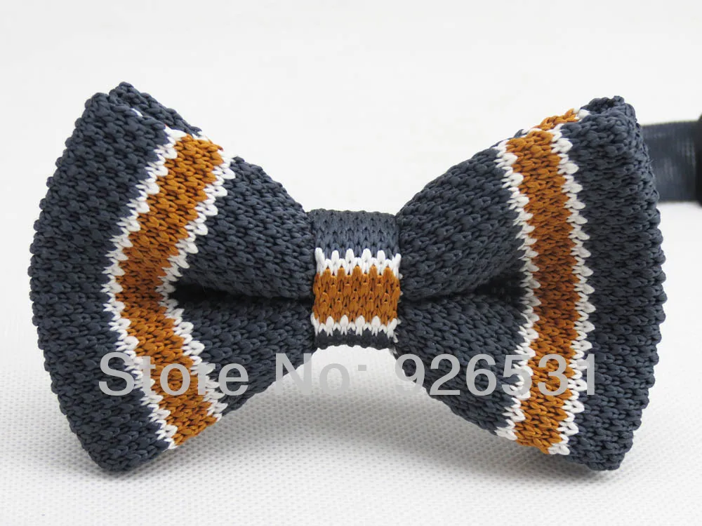 

Yibo knitted bowtie/gray and yellow,white patchwork stripe pattern/Double fabric bowknot/new style fashion item free shipping