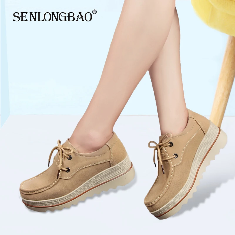 

Brand New Autumn women Suede leather Platform Sneakers Female Non-slip Casual Shoes Women Comfortable Lace-up Creepers flats