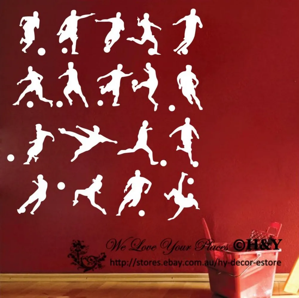 Free Shipping 18 Pcs Soccer Football Players Wall Art Wall Stickers