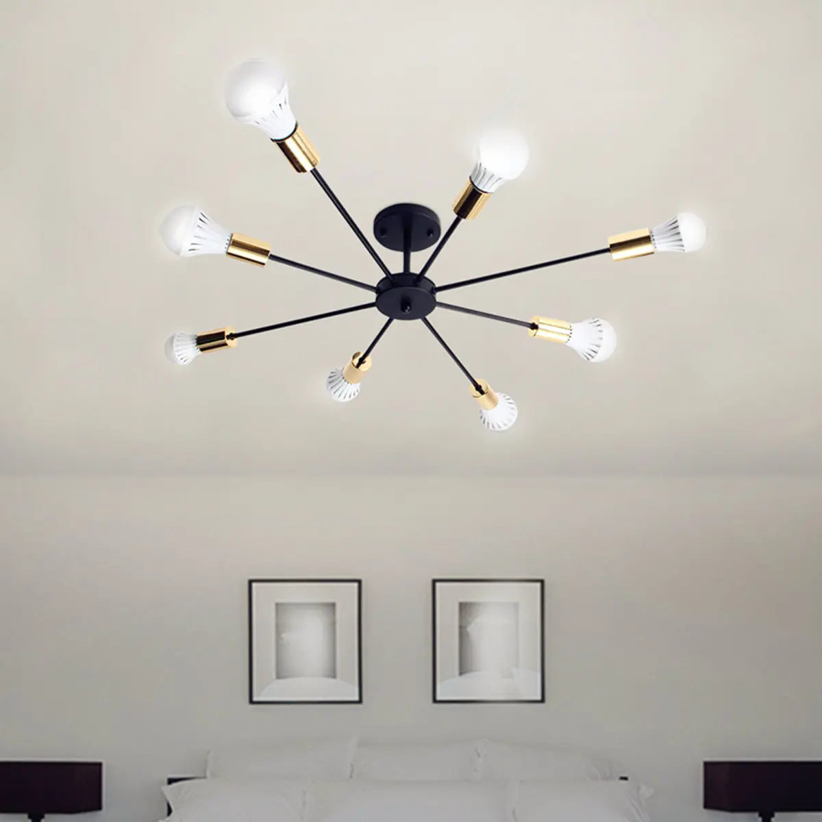 

Mising 85-265V E27 Simple Chandelier LED Retro Chandeliers Fixture for Industrial Edison 8 Lights Metal Flush Mount