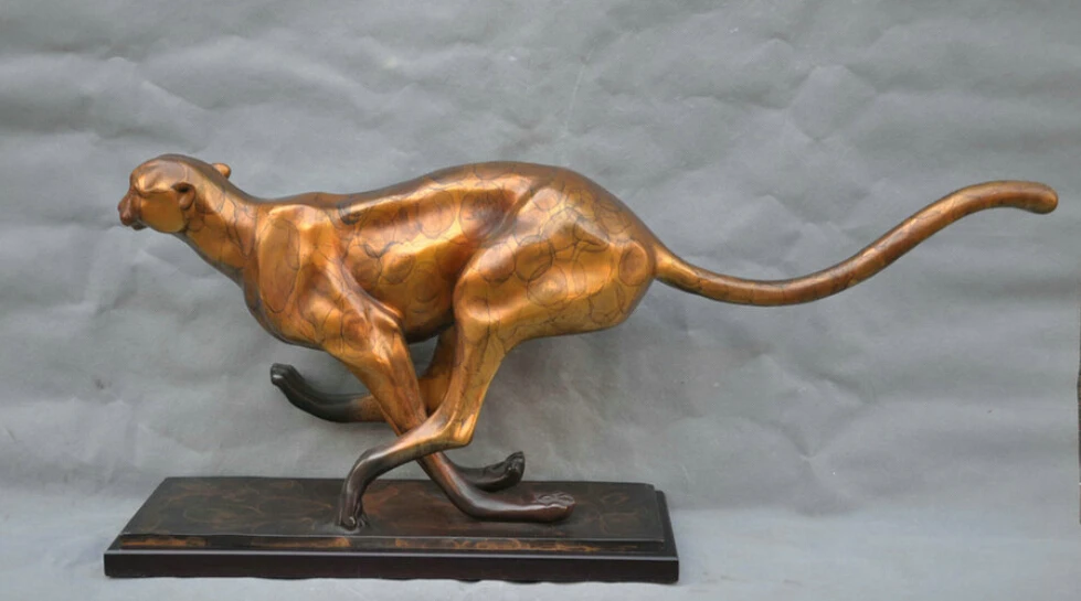 

Beautiful Art Decoration Running Leopard Panther Jaguar Bronze Statue R0713