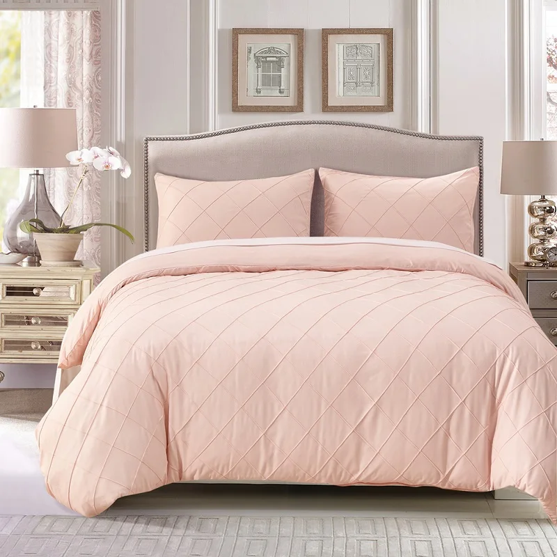 Solid Pink Color Lattice Pattern Twist Quilt Cover Queen King Duvet