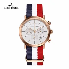 Reef Tiger/RT Fashion British Style Watches Waterproof Nylon Strap Men’s Watch Rose Gold Tone Watches RGA162