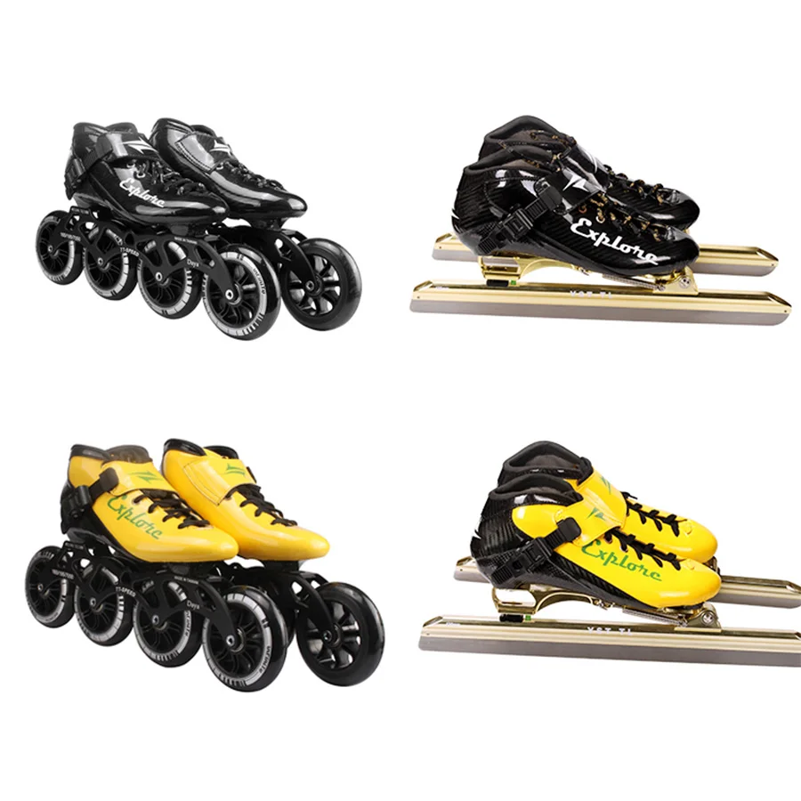 Free Ship Speed Inline Skates Carbon Fiber Dislocation Blade Ice Skates 4 Wheels Racing Skating