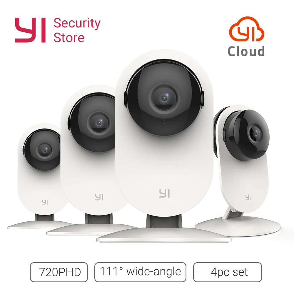 Домашняя камера YI Home Camera 720p 4 шт. 111° широкоугольный объектив Двухсторонняя аудиосвязь Оповещения об активности