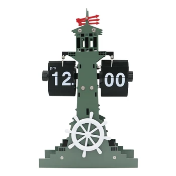 

Table Clock Automatic Pages Steel Retro Lighthouse Style Quartz Number Display Table Flip Clock Home Office Decor Desk Clock
