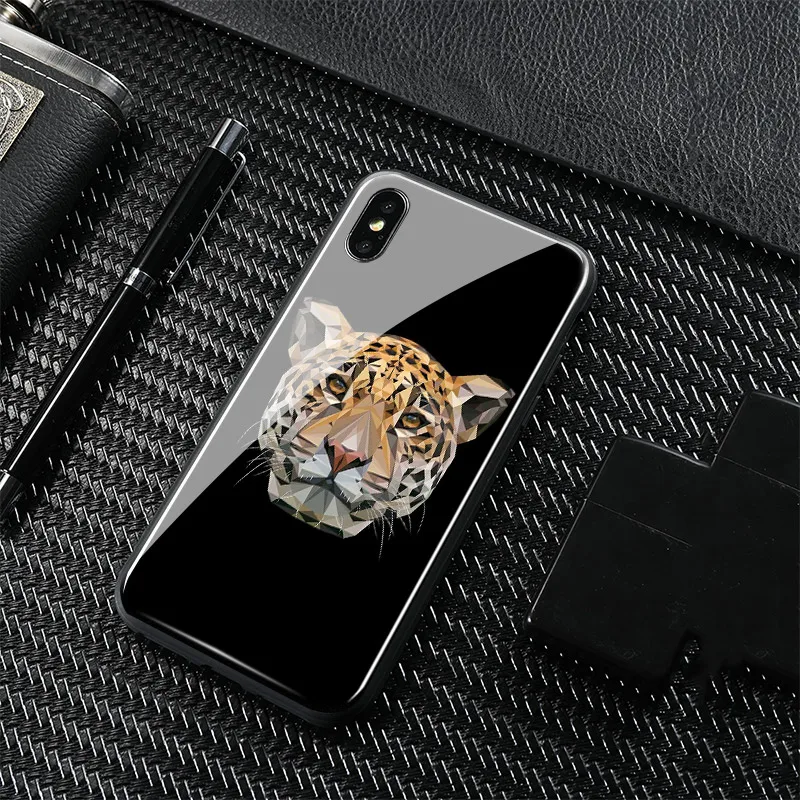Роскошный 3D абстрактный Ягуар леопард из закаленного стекла Мягкий силиконовый чехол для телефона чехол для Apple iPhone 6 6s 7 8 Plus X XR XS MAX - Цвет: IE 86  Glass
