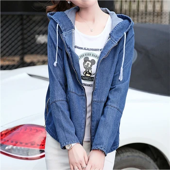 

Jacket Coat Newest Hooded Denim Women Nice Spring Autumn Jacket Women Long Sleeve Kawaii Jeans Basic Jacket A528