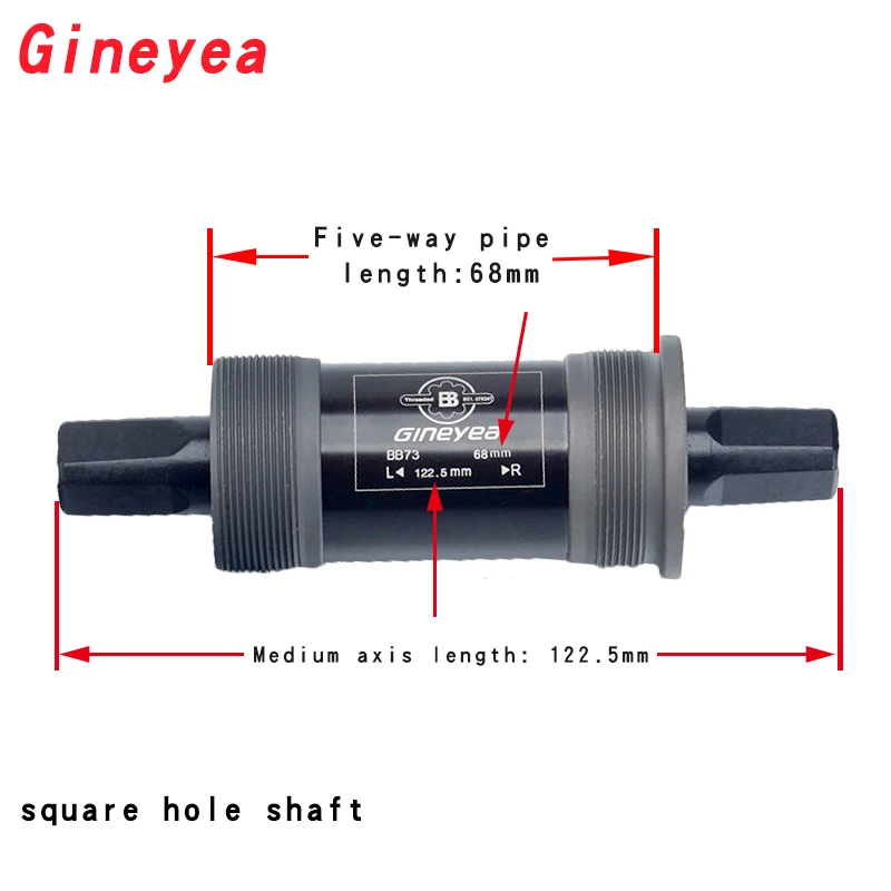 GINEYEA-MTB Bicycle Bottom Bracket, Square, Road Bike BB Sets, BB73, 68*103, 107, 110.5, 113, 116, 118, 120, 122.5, 124, 126