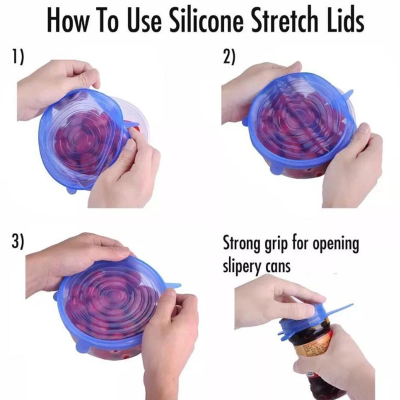 Silicone Stretch Food Lids Universal Silicone Cover Fresh Keeping Caps For Food Pot Dish Kitchen Accessories BPA Free