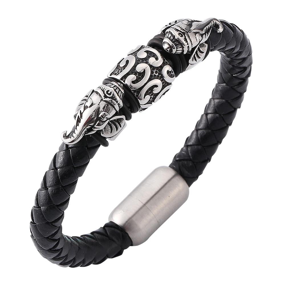 

2019 Hot Sale High Quailty Elephant Bracelet Men Bangle Genuine Leather Hand Chain Buckle Friendship Male Female Bracelet E0115