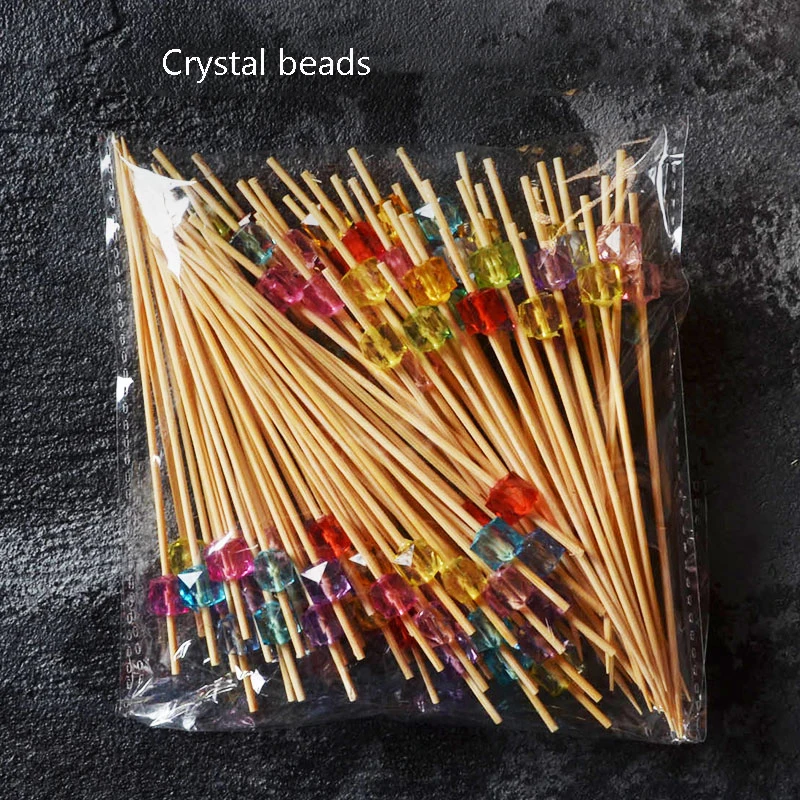 Crystal beads GIEMZA 100 шт одноразовая палочка цвет натуральная бамбуковая палочка фруктовый знак зубочистка оформление коктейлей знак вилка для фруктов и десертов инструмент - Цвет: Crystal beads