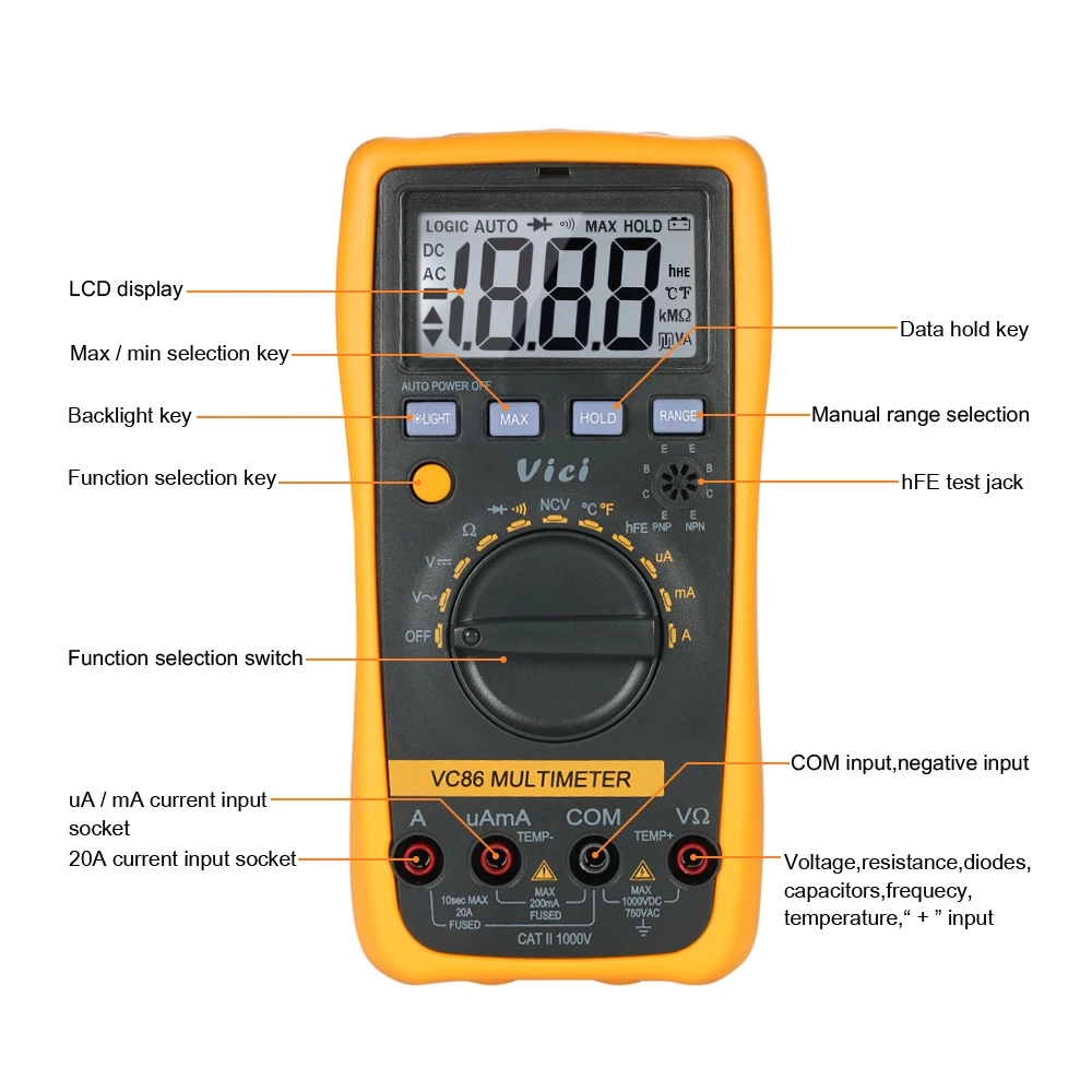 

Multifunctional Digital Multimeter with NCV DMM Temperature Meter ESR Tester Transistor multi meter digital VC86