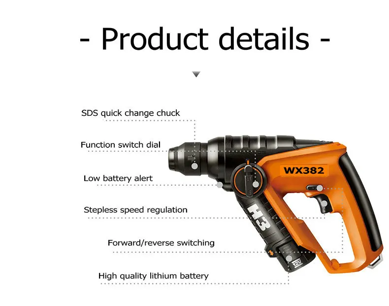 Новинка WX382 литиевая батарея перезаряжаемая электрическая многофункциональная аккумуляторная молотковая дрель/электрическая отвертка 12 В комбинированный инструмент