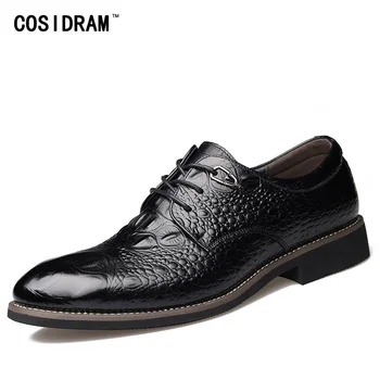 

COSIDRAM New 2018 Genuine Leather Shoes Luxury Business Dress Men Formal Shoes Handmade Pointed Toe Male Oxfords Black BRM-945