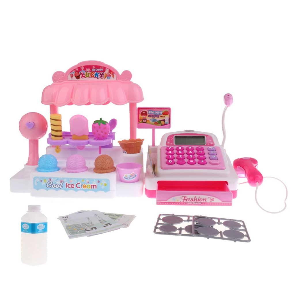 Simulation Ice Cream Store Cash Register Set for Kids Children Holiday Time Pretend Play Toy Birthday Gift