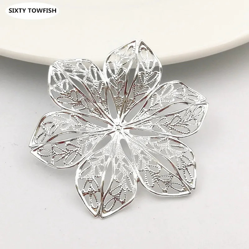 

50pcs/lot 40mm 7Colors U choose Copper Filigree Flowers Slice Vintage Charms Spacers Setting Jewelry DIY Components C2104