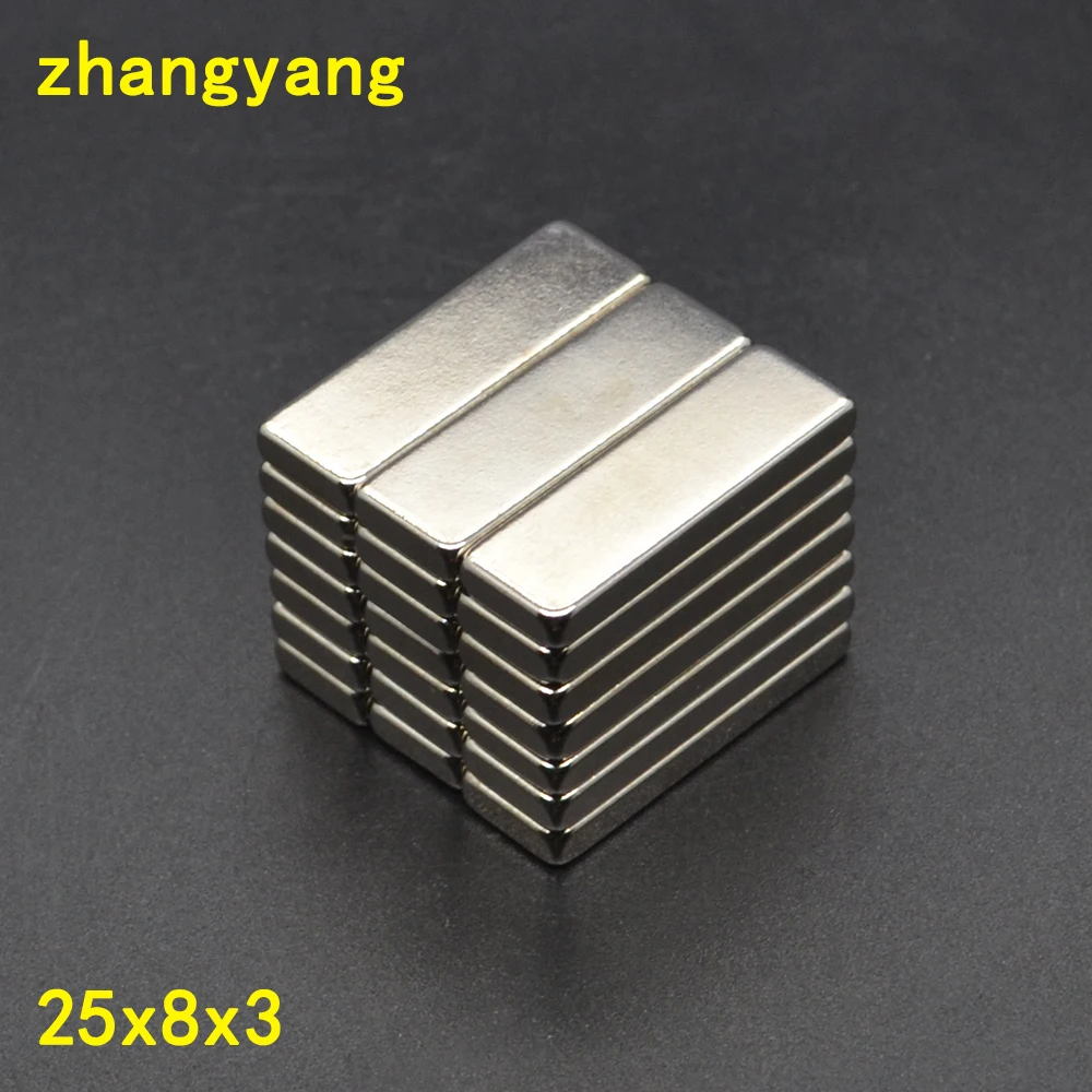 50 шт. 25 мм x 8 мм x 3 мм N35 Сильный брусок кубовидный блок магниты 25x8x3 редкоземельный неодимовый квадратный магнит постоянный магнит 25*8*3