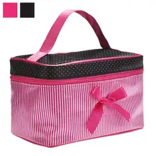 New Arrival2016 Square Bow Stripe Portable Cosmetic Bag Travel CosmeticsBag Trousse De Maquillage Necessaire Women Toiletry Kits