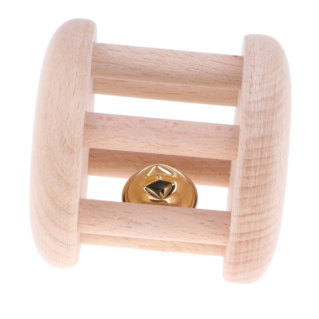 Montessori Styled Natural Wooden Baby Rattle Grasping Sensory Toy for Baby Toddlers Developmental - Handbell Rattle