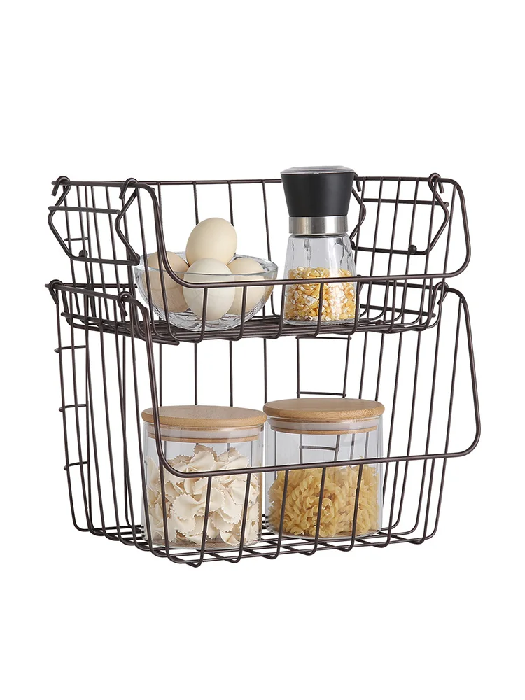 ORZ металлическая проволочная корзина для хранения, складываемая кухонная корзина для фруктов, контейнер для хранения-корзина, полка для ванной комнаты, настольный органайзер для шкафа - Цвет: Brown