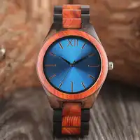 Men's Creative Full Wooden Watch Luxury Black/Sapphire Blue Luster Dial Bamboo Wood Quartz-watch Casual Sport Clock Reloj Hombre